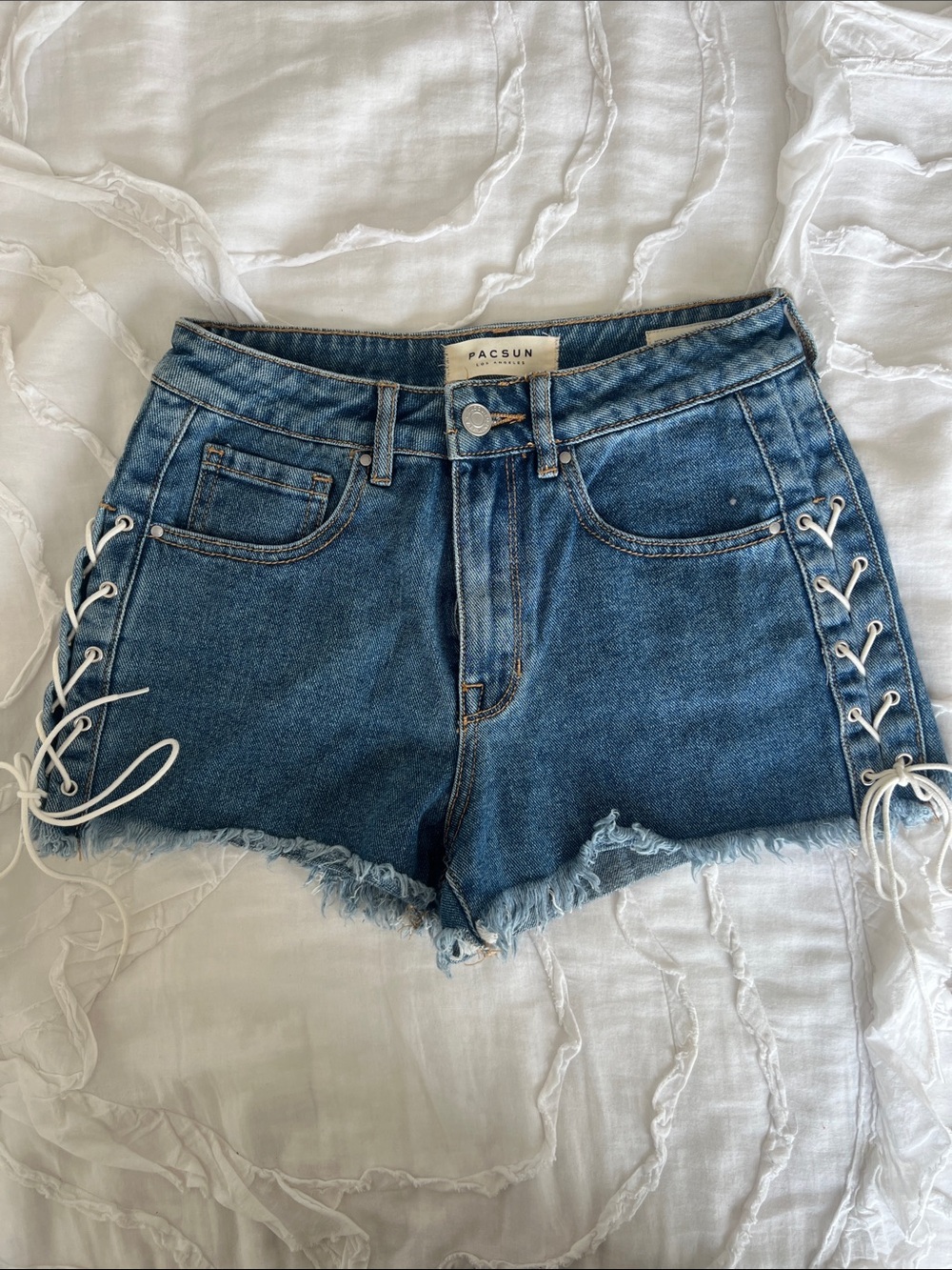 PacSun Blue Denim Lace-Up Side Frayed Hem Shorts